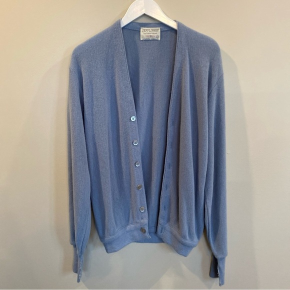 Vintage Jeff Links 100% Dupont Orlon Cardigan Sweater Blue Large Mr Rogers - Picture 1 of 6